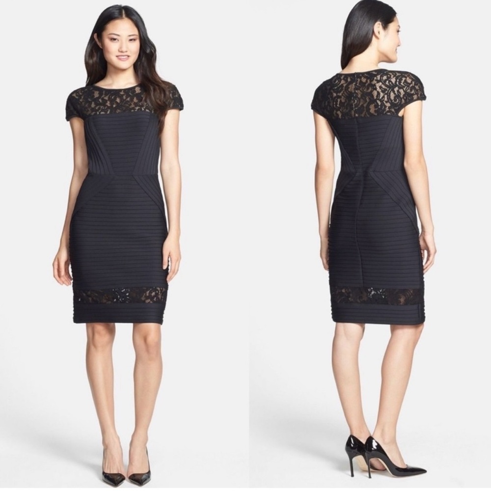 Tadashi Shoji Lace Inset Pintuck Sheath Dress